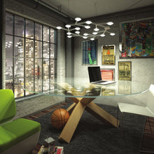 Load image into Gallery viewer, LED Net Circular Suspension Light in living room.
