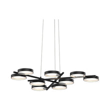 Load image into Gallery viewer, Light Guide Ring 9-Light LED Pendant Light in Satin Black with White Interior.
