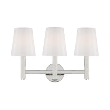 Load image into Gallery viewer, Logan Bath Vanity Light in 3-Light/Polished Nickel.
