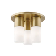 Load image into Gallery viewer, Lola LED Flush Mount Ceiling Light in Brass and White.
