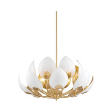 Load image into Gallery viewer, Lotus Chandelier in 16-Light/Gold Leaf/White.
