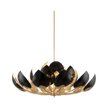 Load image into Gallery viewer, Lotus Chandelier in 21-Light/Gold Leaf/Black.
