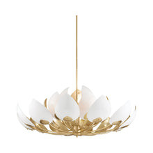 Load image into Gallery viewer, Lotus Chandelier in 21-Light/Gold Leaf/White.
