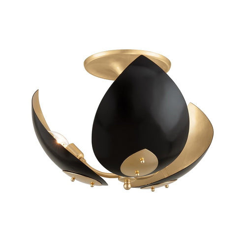 Lotus Semi Flush Mount Ceiling Light in Gold Leaf/Black.