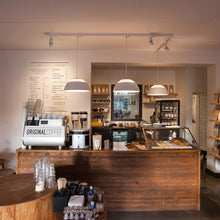 Load image into Gallery viewer, AJ Royal LED Pendant Light in coffee shop.
