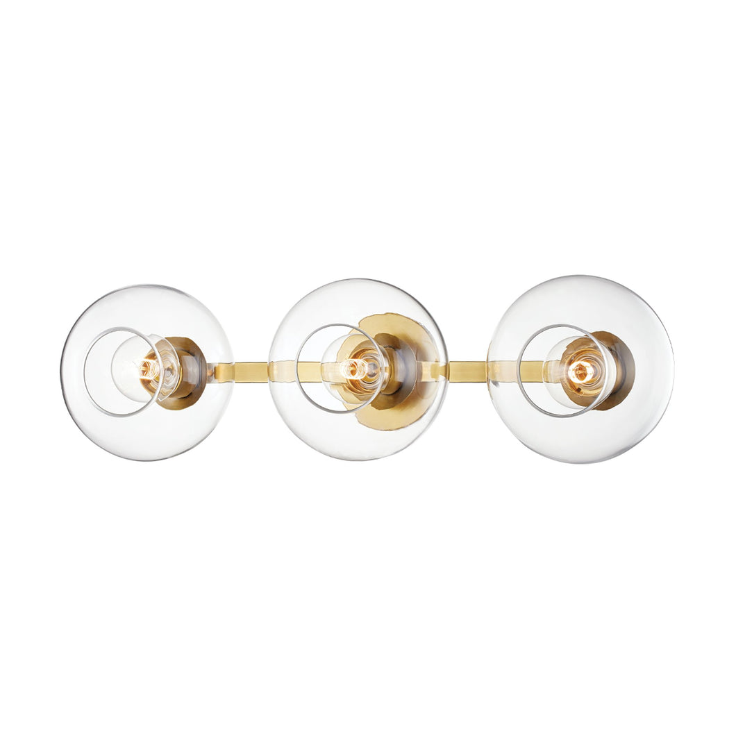 Margot 3-Light Wall Light in Aged Brass.