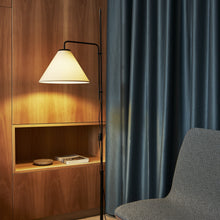 Load image into Gallery viewer, Funiculi Floor Lamp with Fabric Shade in living room.
