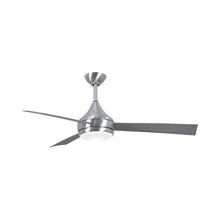 Load image into Gallery viewer, Donaire Outdoor LED Ceiling Fan in Brushed Stainless/Barnwood.

