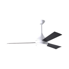 Load image into Gallery viewer, Donaire Outdoor LED Ceiling Fan in Gloss White/Brushed Bronze.
