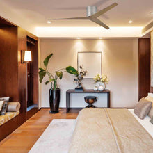 Load image into Gallery viewer, Eliza Outdoor Flush Mount Ceiling Fan in bedroom.
