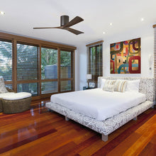Load image into Gallery viewer, Irene IR3H Indoor / Outdoor Flush Mount Ceiling Fan in bedroom.
