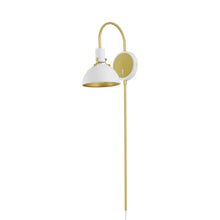 Load image into Gallery viewer, Dawn Plug-In Wall Light in White/Satin Brass.
