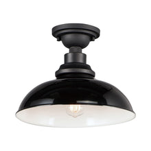 Load image into Gallery viewer, Granville Outdoor Flush Mount Ceiling Light in Gloss Black/Black.
