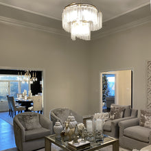 Load image into Gallery viewer, Victoria Chandelier in living room.
