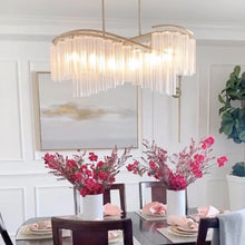 Load image into Gallery viewer, Victoria Linear Suspension Light in dining room.
