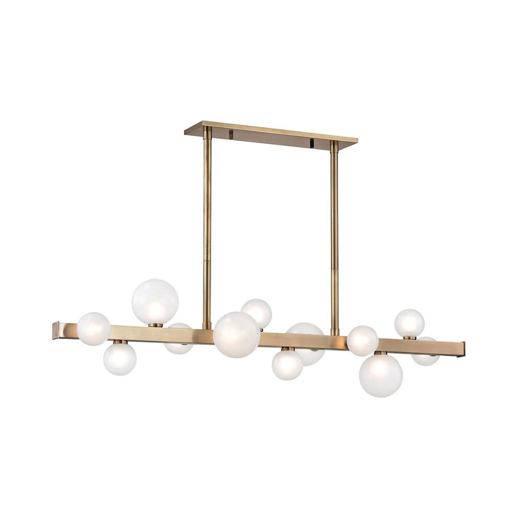 Mini Hinsdale Linear LED Pendant Light in Aged Brass.