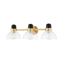 Load image into Gallery viewer, Camile Vanity Wall Light in Aged Brass (3-Light).
