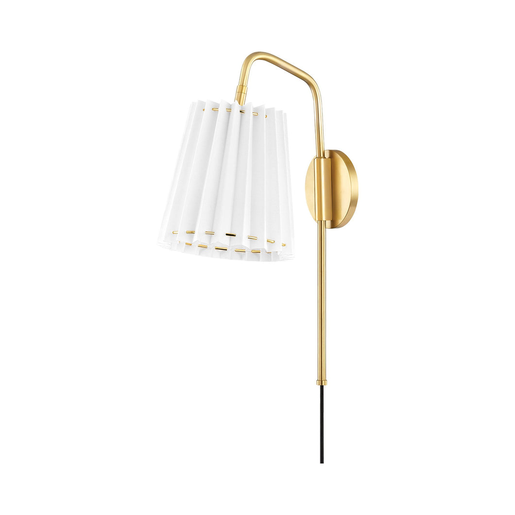 Demi Plug-In Wall Light in Aged Brass.