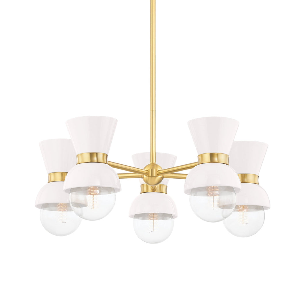 Gillian Chandelier in Aged Brass/Ceramic Gloss Cream.