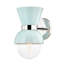 Load image into Gallery viewer, Gillian Wall Light in Polished Nickel/Ceramic Gloss Robins Egg Blue.
