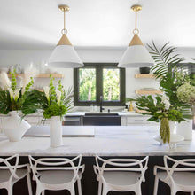 Load image into Gallery viewer, Mica Pendant Light in kitchen.
