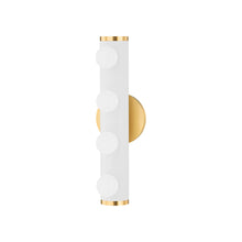 Load image into Gallery viewer, Penny Vanity Wall Light in Aged Brass/Textured White (4-Light).
