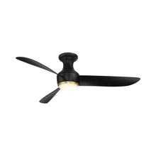 Load image into Gallery viewer, Corona Outdoor LED Flush Mount Ceiling Fan in Matte Black/Soft Brass (52-Inch).
