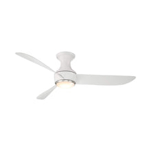 Load image into Gallery viewer, Corona Outdoor LED Flush Mount Ceiling Fan in Matte White/Brushed Nickel (52-Inch).
