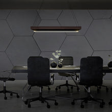 Load image into Gallery viewer, Hustler LED Linear Pendant Light in Conference Room.

