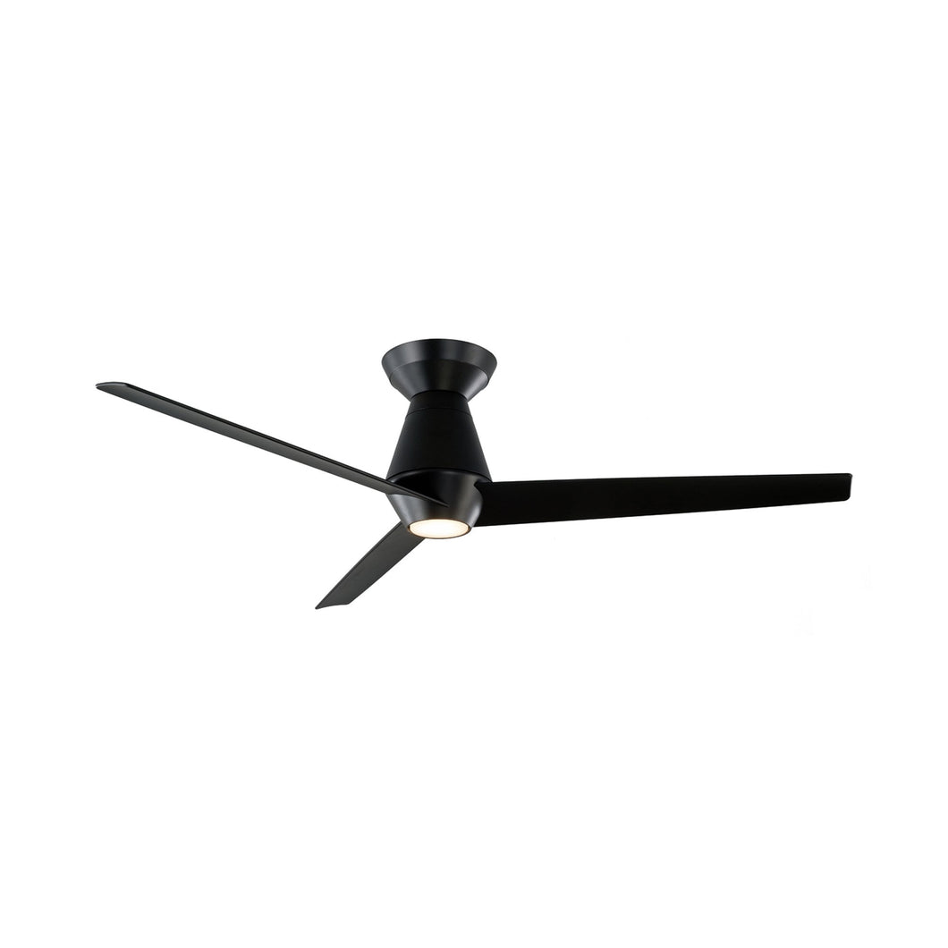 Slim LED Flush Mount Ceiling Fan in Matte Black.