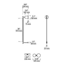 Load image into Gallery viewer, ModernRail LED Wall Light - line drawing.
