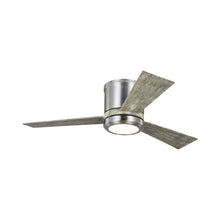 Load image into Gallery viewer, Clarity II LED Ceiling Fan in Brushed Steel/Light Grey Weathered Oak.
