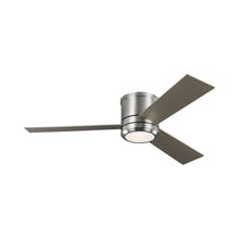 Load image into Gallery viewer, Clarity Max LED Ceiling Fan in Brushed Steel/Light Grey Weathered Oak.
