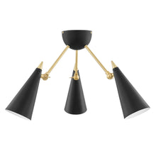 Load image into Gallery viewer, Moxie 3-Light Semi-Flush Mount Ceiling Light in Black.

