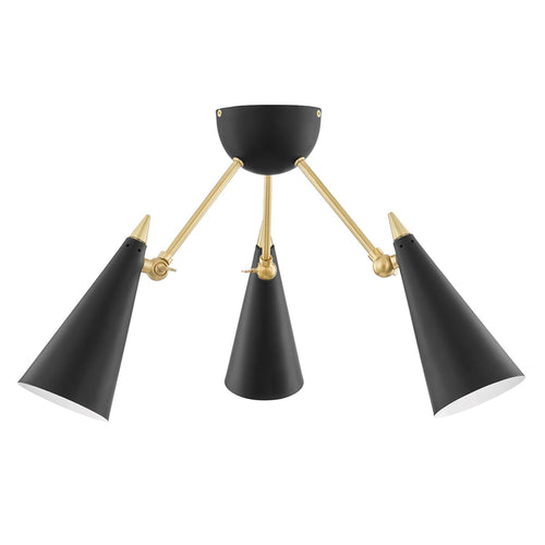 Moxie 3-Light Semi-Flush Mount Ceiling Light in Black.