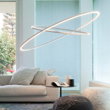 Load image into Gallery viewer, Ellisse LED Double Pendant Light in living room.
