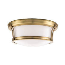 Load image into Gallery viewer, Newport Flush Mount Ceiling Light Medium/Aged Brass.
