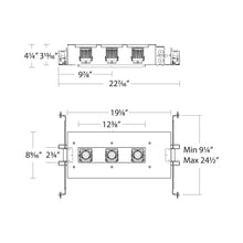 Load image into Gallery viewer, Ocular 2 Inch Multiples 3 Light LED Recessed Housing - line drawing.
