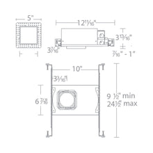 Load image into Gallery viewer, Ocularc 3.5 Square Dim-to-Warm New Construction Recessed Housing - line drawing.
