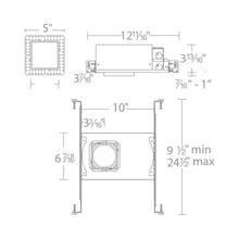 Load image into Gallery viewer, Ocularc 3.5 Square New Construction LED Recessed Housing - line drawing.
