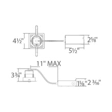 Load image into Gallery viewer, Ocularc 3.5 Square Remodel LED Recessed Housing - line drawing.
