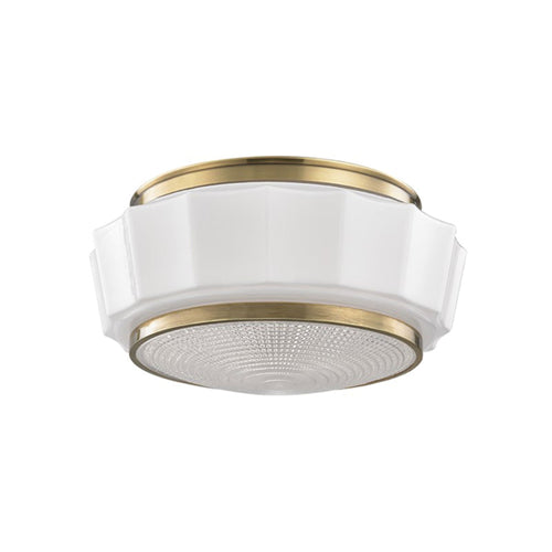 Odessa Flush Mount Ceiling Light in Aged Brass.