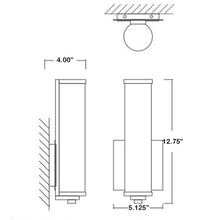 Load image into Gallery viewer, Tempus LED Bath Wall Light - line drawing.
