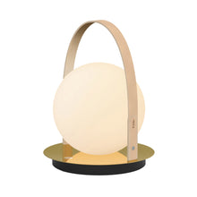 Load image into Gallery viewer, Bola Outdoor LED Lantern in Brass/Tan.
