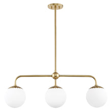 Load image into Gallery viewer, Paige Linear Suspension Light in White and Brass.
