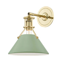 Load image into Gallery viewer, Painted No.2 Wall Light in Aged Brass/Leaf Green.
