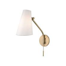 Load image into Gallery viewer, Patten Swing Arm Wall Light in Aged Brass.
