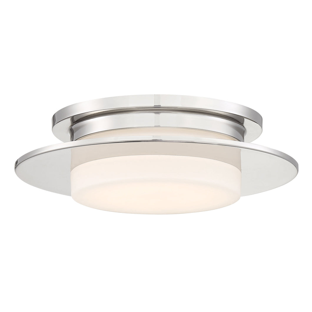 Press LED Flush Mount Ceiling Light in Polished Nickel.