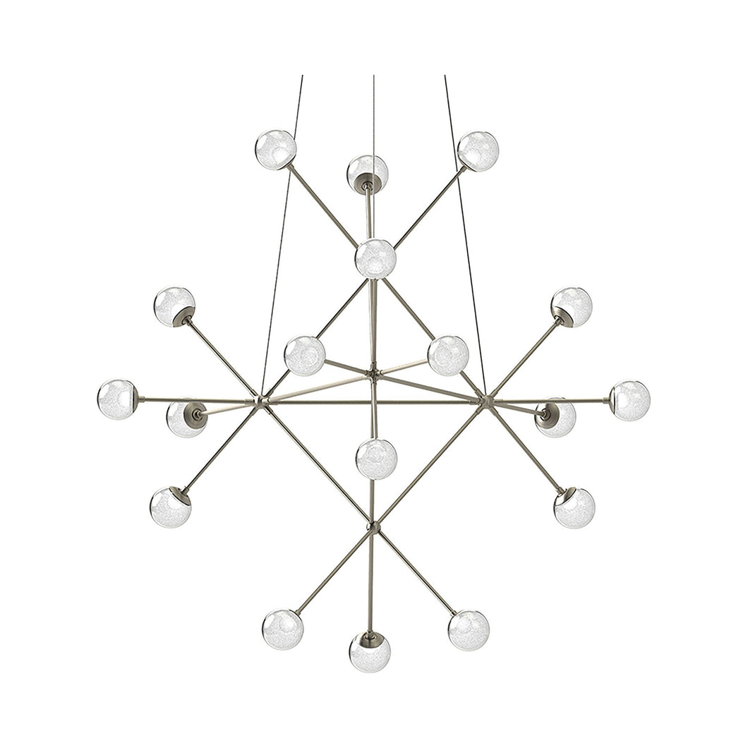 Proton™ Beta LED Pendant Light in Satin Nickel/White Crushed Glass.