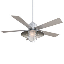 Load image into Gallery viewer, Rainman Outdoor Ceiling Fan in Galvanized / Acid Etched/Halogen.
